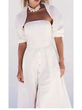 Free People White dress midi strapless cotton boho a-line button-front Small.NWT